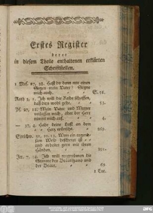 Erstes Register derer in diesem Theile enthaltenen erklärter Schriftstellen.