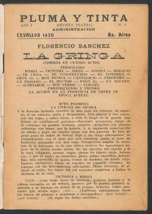 1920000400: La gringa : comedia en cuatro actos