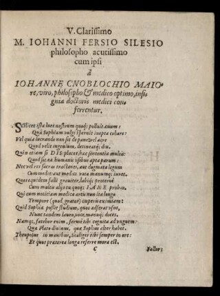 V. Clarissimo M. Iohanni Fersio ...
