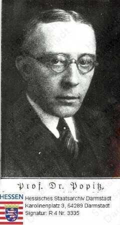Popitz, Johannes Prof. Dr. jur. (1884-1944) / Porträt, Brustbild, mit Bildlegende