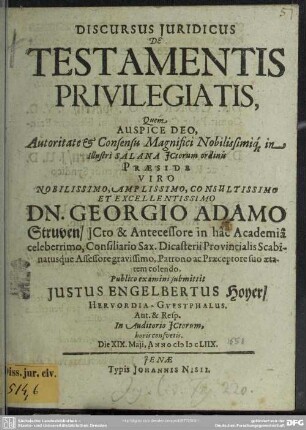 Discursus de testamentis privilegiatis
