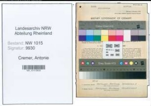 Entnazifizierung Antonie Cremer , geb. 12.06.1902 (Bueroangestellte)