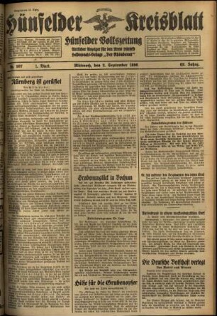 Erste Ausgabe vom Mittwoch, den 02. September 1936.