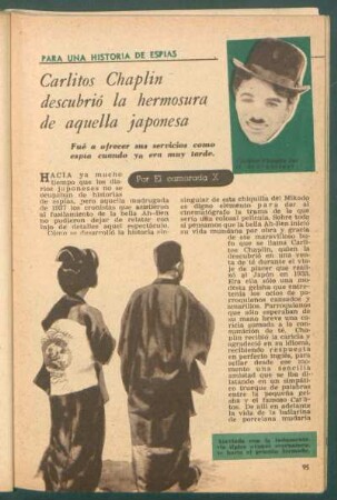 Carlitos Chaplin descubrió la hermosura de aquella japonesa : Para una historia de espías
