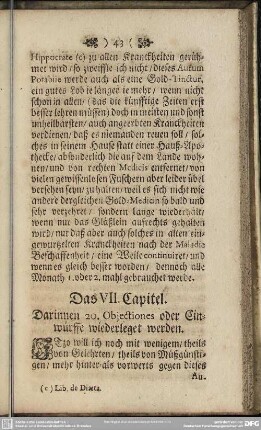 Das VII. Capitel. Darinnen 20. Objectiones oder Einwürffe wiederleget werden