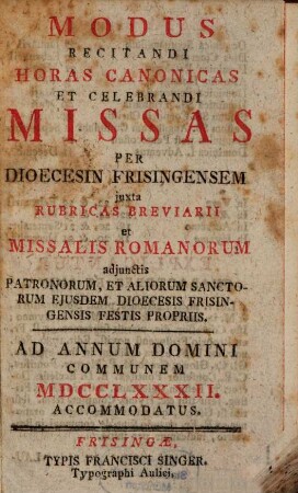 Modus recitandi horas canonicas et celebrandi missas