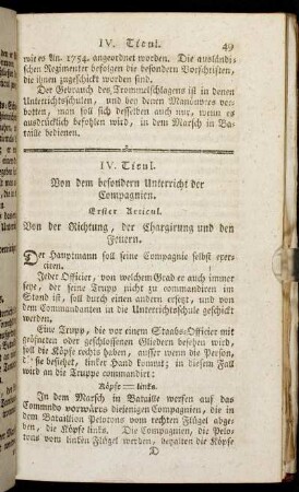 IV. Titul. Von dem besondern Unterricht der Compagnien.