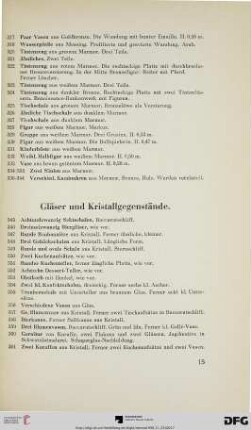 Gläser und Kristallgegenstände (Nr. 345-436/445)