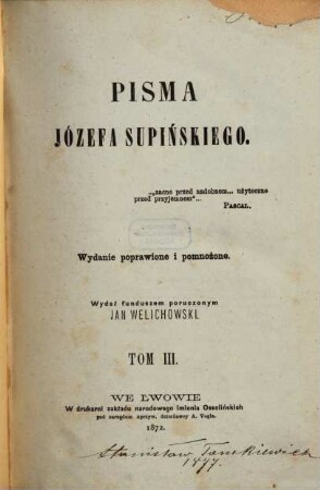 Pisma Józefa Supińskiego. 3, Szkoła polska gospodarstwa społecznego ; Cz. 1, oddz. 2