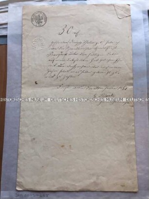 Schuldschein über 30 Taler des Schuhmachermeisters Blaeske als Debitor aus Fürstenwalde an seinen Kreditor Schmiedemeister Leopold Ernst Johann Burgdorf