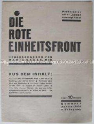 Kommunistisches Monatszeitung u.a. zur Auseinandersetzung mit dem "faschistischen Kurs der SPD"