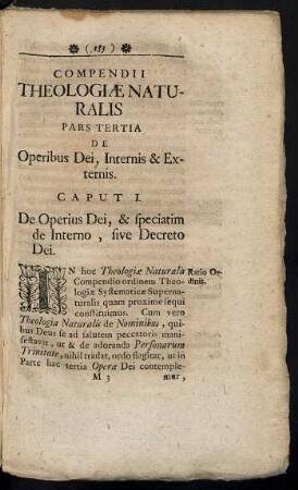 Pars Tertia. De Operibus Dei, & Speciatim de Interno, five Decreto Dei