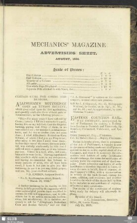 Advertising Sheet. August, 1836