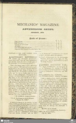 Advertising Sheet. August, 1836