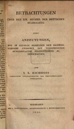 Betrachtungen über d. XIX. Artickel der deutschen Bundesakte