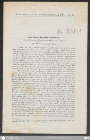[1]: Der Drogenhandel Hamburgs : (ein Beitrag zur Handelsgeographie der Drogen)