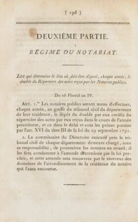 Deuxième partie. Régime du notariat