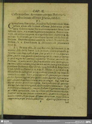Cap. II. Casus in quibus, & rationes per quas Reservationibus locum adserunt Jesuitae, exhibet