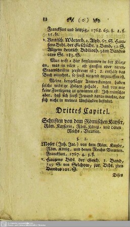 Drittes Capitel. Schriften von dem Römischen Kayser, Röm. Kayserin, Röm. König, und denen Reichs-Vicarien