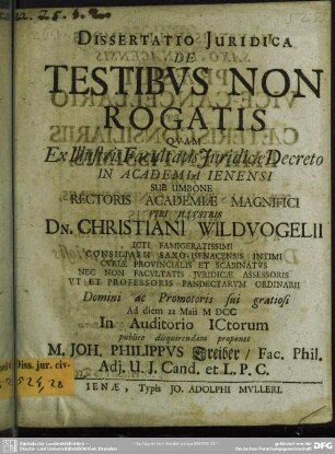 Dissertatio juridica: De testibus non rogatis