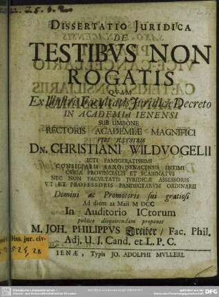 Dissertatio juridica: De testibus non rogatis