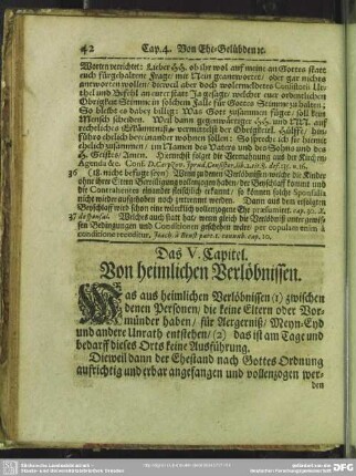 Das V. Capitel. Von heimlichen Verlöbnissen