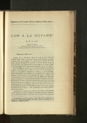 L'Or A La Guyane.