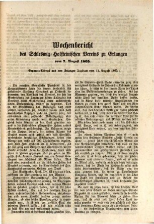 Wochenbericht des Schleswig-Holsteinischen Vereins zu Erlangen. 1865