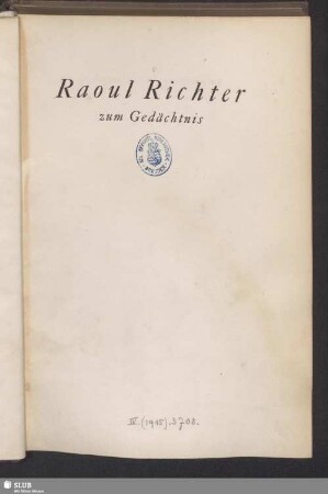 Raoul Richter zum Gedächtnis