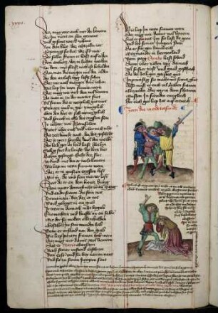 Kapitelillustration "Zorn": Messerstecherei; (2) ein Mann prügelt seine Frau