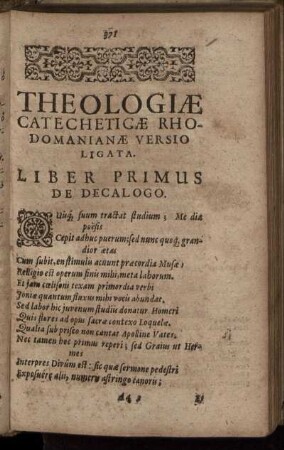 Liber primus de Decalogo