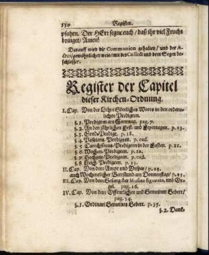 Register der Capitel dieser Kirchen-Ordnung.