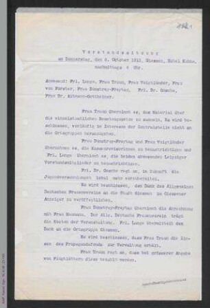 Protokoll Vorstandssitzung Oktober 1913