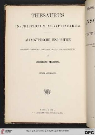 Band 5: Thesaurus inscriptionum Aegyptiacarum: altaegyptische Inschriften: Historisch-biographische Inschriften altaegyptischer Denkmaeler