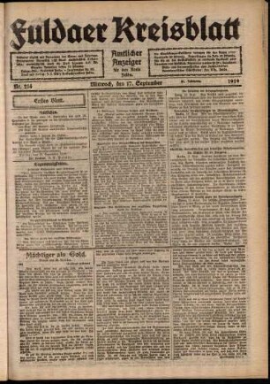 Erste Ausgabe vom Mittwoch, den 17. September 1919.