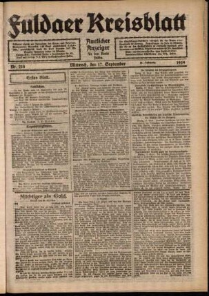Erste Ausgabe vom Mittwoch, den 17. September 1919.