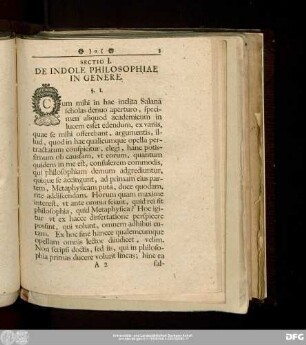 Sectio I. De Indole Philosophiae In Genere.