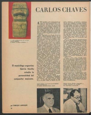 Carlos Cháves : El musicólogo argentino García Morillo estudia la personalidad del compositor mejicano