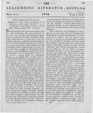 Neuenhaus, A. S.: Bemerkungen zu der Schrift des Pfarrers G. A. Wislicenus: "Ob Schift? Ob Geist?". Leipzig: Barth 1845