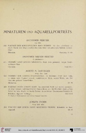 Miniaturen und Aquarellporträts (Nr. 210-228)