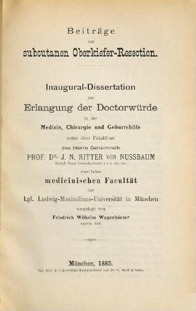 Beiträge zur subcutanen Oberkiefer-Resection : Inaug.-Diss.