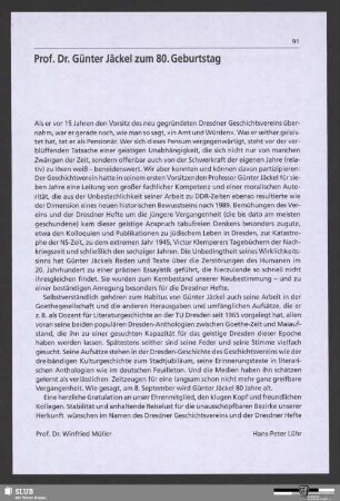 Prof. Dr. Günter Jäckel zum 80. Geburtstag