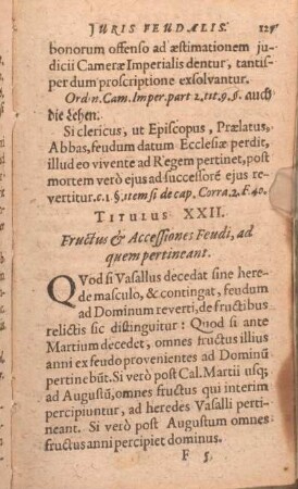 Titulus XXII. Fructus & Accessiones Feudi, ad quem pertineant.