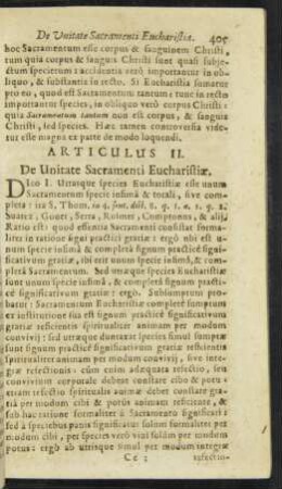 Articulus II. De Unitate Sacramenti Eucharistiae.