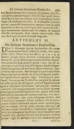 Articulus II. De Unitate Sacramenti Eucharistiae.