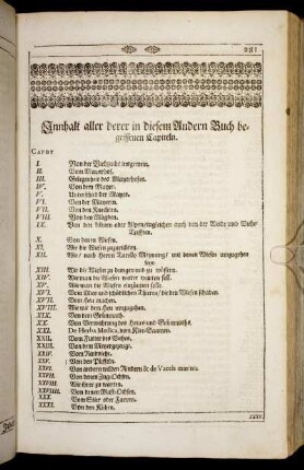 Innhalt aller derer in diesem Andern [Neundten] Buch begriffenen Capiteln.