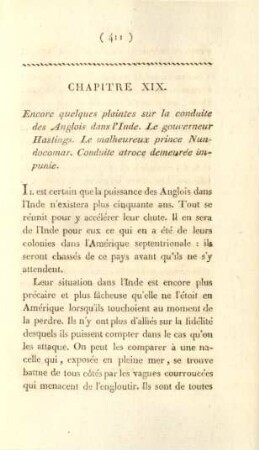 Chapitre XIX. Encore quelques plaintes sur la conduite des Anglois dans l'Inde. Le gouverneur Hastings ...