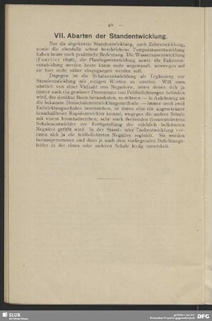VII. Abarten der Standentwicklung