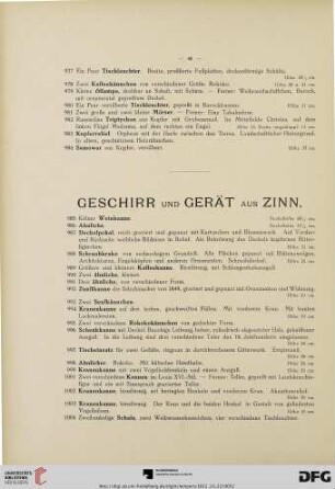 Geschirr und Gerät aus Zinn (Nr. 985-1078)