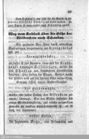 Weg vom Kuhstall über die Höhe des Wildenstein nach Schandau